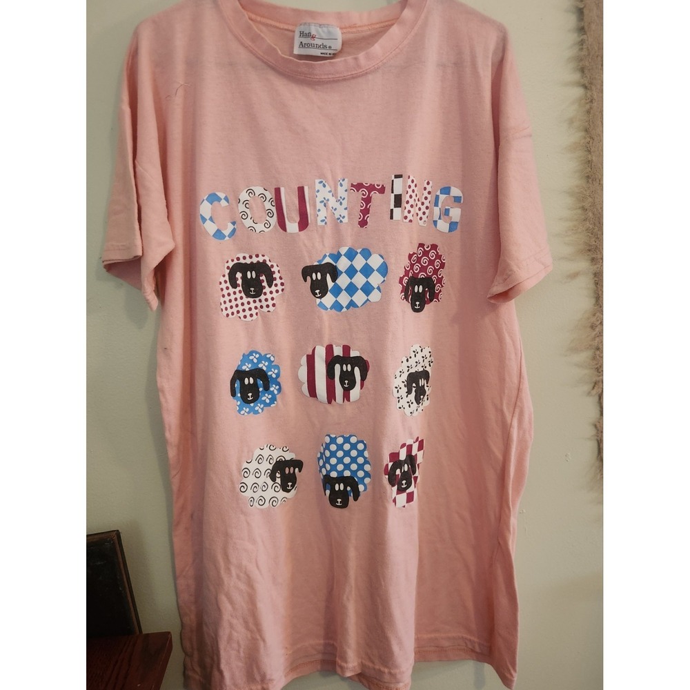 Vintage Womens Single Stitch Pink Counting Patterned Sheep Shirt OSFA - Picture 1 of 6